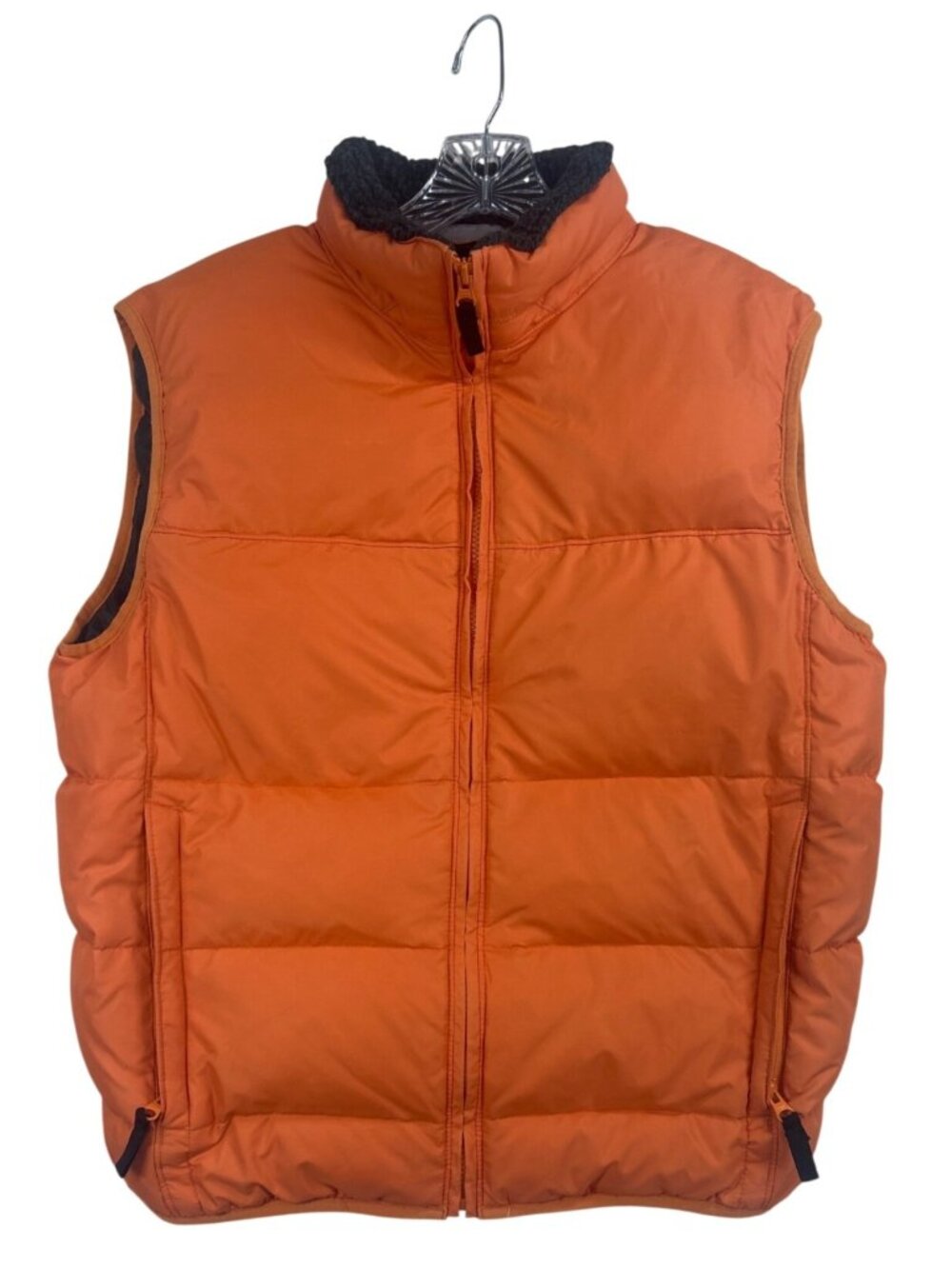 Gap Men's S Down Puffer Vest Orange Sherpa Collar Gorpcore Zip Pockets Hiking